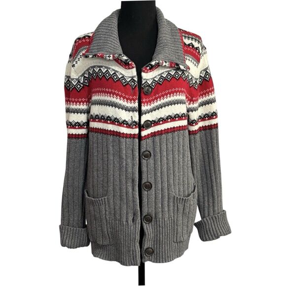Eddie Bauer Gray Wool Blend Nordic Button Up Cardigan Sweater - Picture 1 of 9